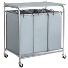 Metal Three Grid Foldable Laundry Cart , 74cm Length Metal Hamper Basket